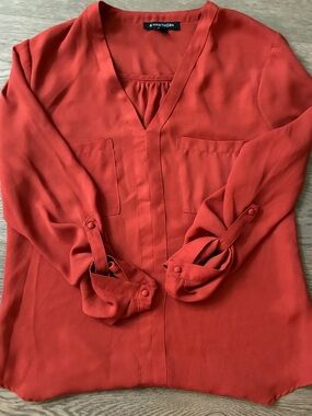 41 Hawthorn Burnt Orange V-Neck Button-Tab Sleeve Blouse